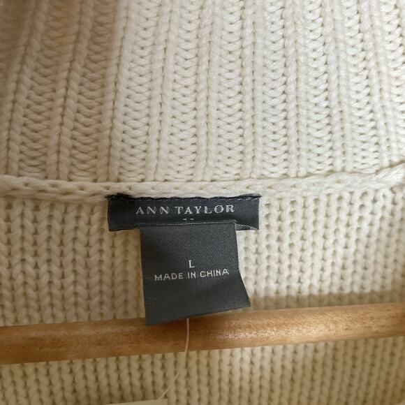 Ann Taylor Double Breasted Cardigan Ivory Womens Size L Pointelle Sweater Jacket - Picture 4 of 7